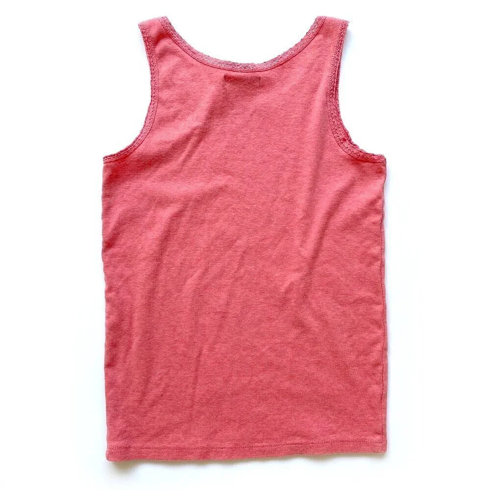 Gap Kids Soft Cotton Tank Top Coral Pink Crochet Trim XXL